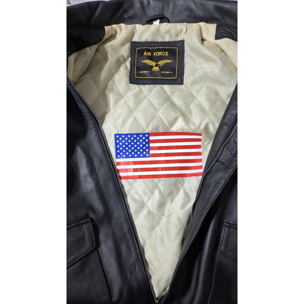 Vintage Air Force Airborne Black Leather Bomber Jacket Men's Size 4XL - Picture 3 of 3